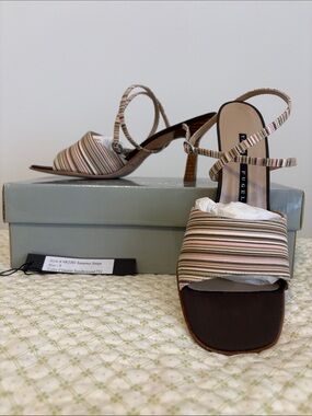 Yansi Fugel Summer Stripe Slingback Sandal - Pink, Brown, Cream, Size 8